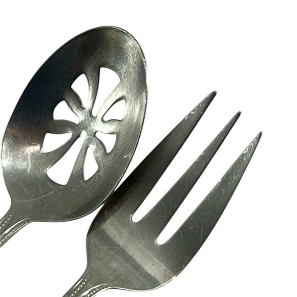 Wallace Continental Bead Stainless Flatware Serving Fork Pierced Spoon 18/10 - Picture 5 of 8